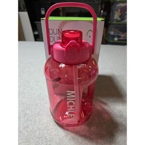 MICHLEY half-gallon (64oz) motivational water bottle with a straw